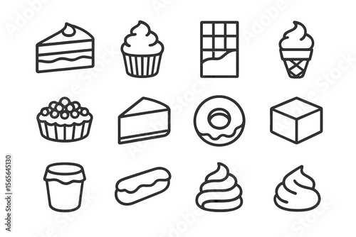 Outline of various desserts on dark background