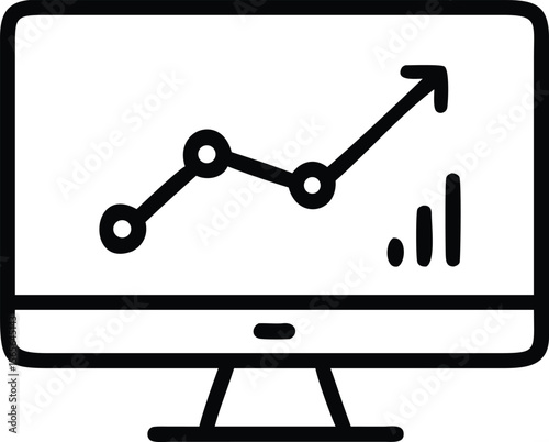 Line art computer screen with growing graph trending up icon vector