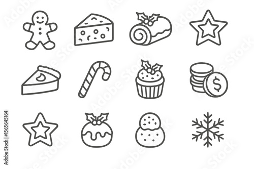 Assorted holiday dessert icons on gray background