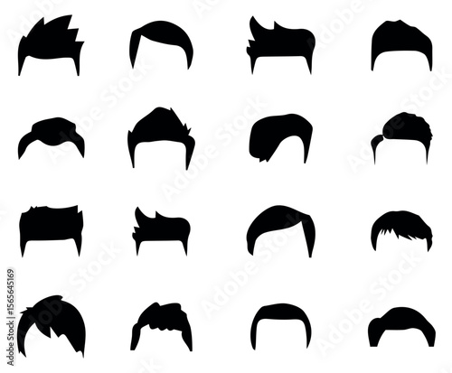 Men hairstyles black vector Set. Barbershop and Haircut Collection. Hairstyle icon set