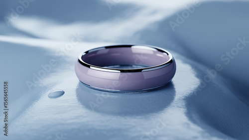 Elegant Lavender and Silver Ring on Blue Background
