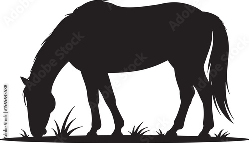 horse eating black silhouette vector, Simple silhouette Design vector icon with white background. Wild animal silhouette