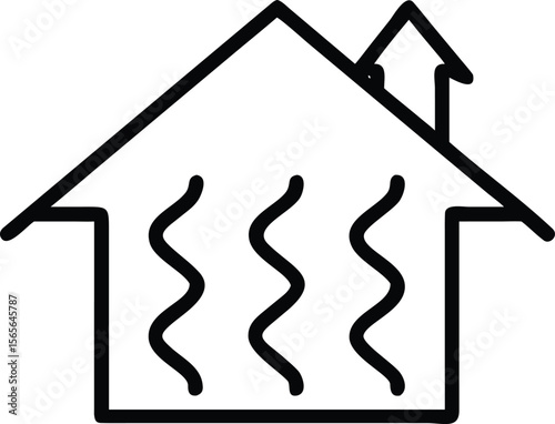 Line art house with chimney showing warm air, perfect for insulation services designs