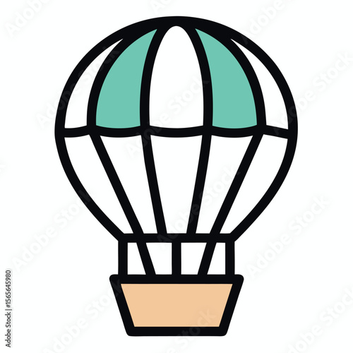 Flat line art icon of a hot air balloon. Perfect for travel graphics, adventure branding, vacation illustrations, outdoor activities, minimalist stickers, and tourism designs.