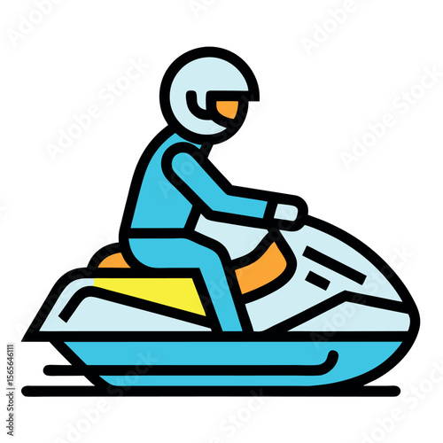 Jet Ski Icon – Minimal Flat Line Vector Illustration of a Person Riding – Water Sports Symbol for Summer Travel, Adventure Graphics, Marine Recreation, and Outdoor Activity Projects
