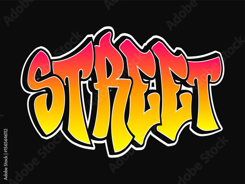 Colorful graffiti art of the word street against a dark background.