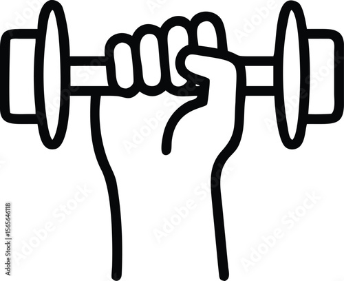 Line art illustration of a hand holding a dumbbell for fitness concept