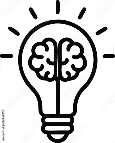 Line art illustration of a lightbulb with brain inside symbolizing creative idea