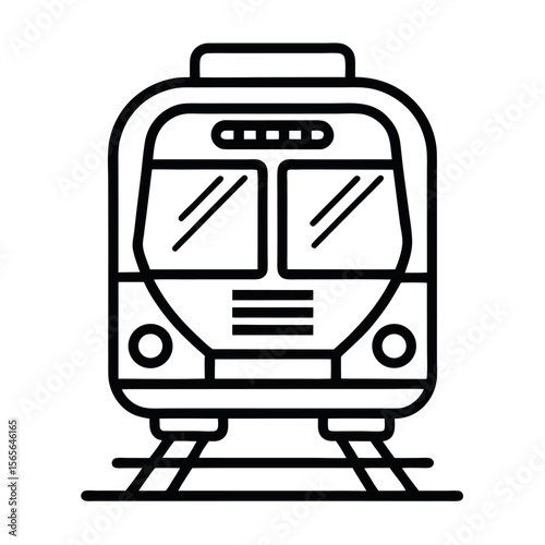 Minimal black line icon of a metro train. Perfect for transport graphics, subway maps, urban mobility designs, travel apps, city infrastructure visuals, and modern icon sets.