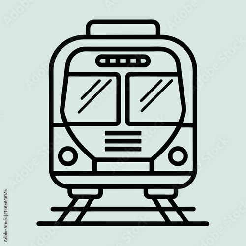 Minimal black line icon of a metro train. Perfect for transport graphics, subway maps, urban mobility designs, travel apps, city infrastructure visuals, and modern icon sets.