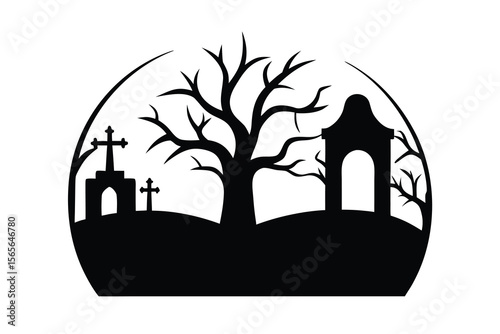 haunted forest with graves vector icon