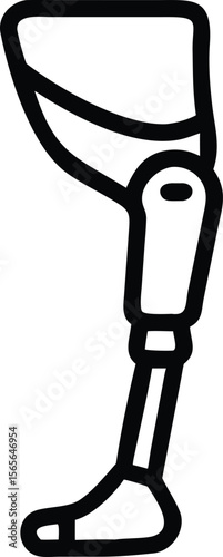 Line art illustration of prosthetic leg, medical device, limb replacement vector