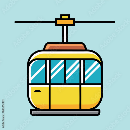 Flat line icon of a cable car. Perfect for travel graphics, mountain tourism, ski resort maps, urban transport designs, adventure infographics, and modern icon collections.