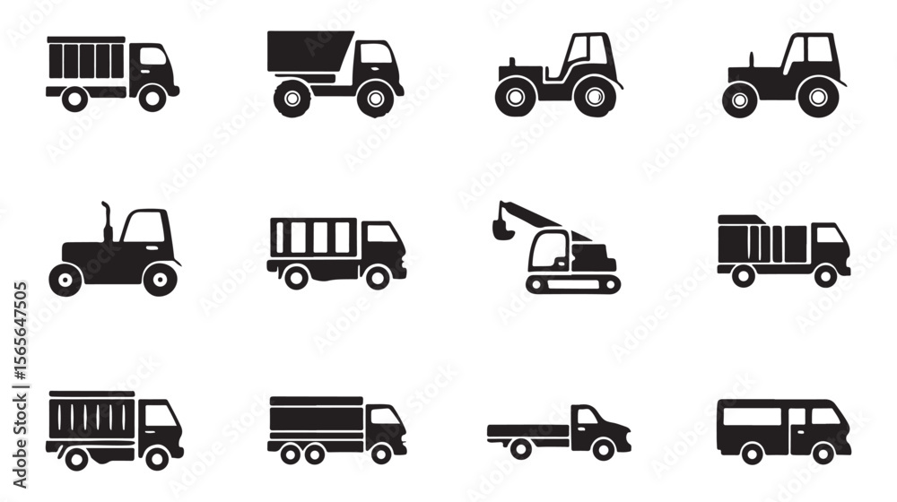 Collection of black vehicle icons on white background 2 Collection of black vehicle icons on white background 2