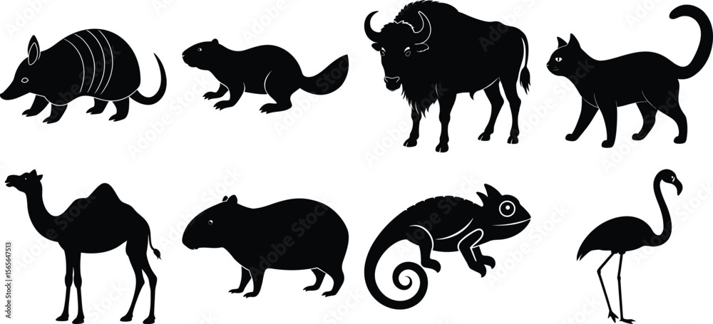 Obraz premium A collection of various animal silhouettes, isolated on transparent background
