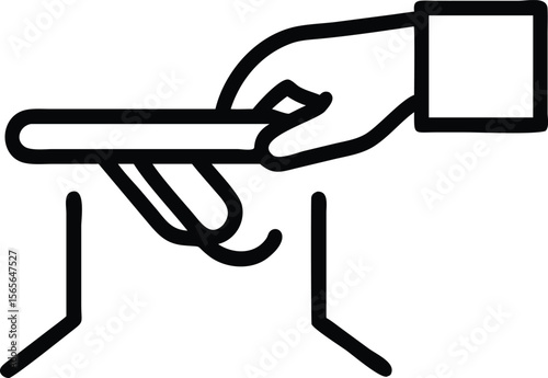 Line art of doctor holding tongue depressor examining patient for medical diagnosis
