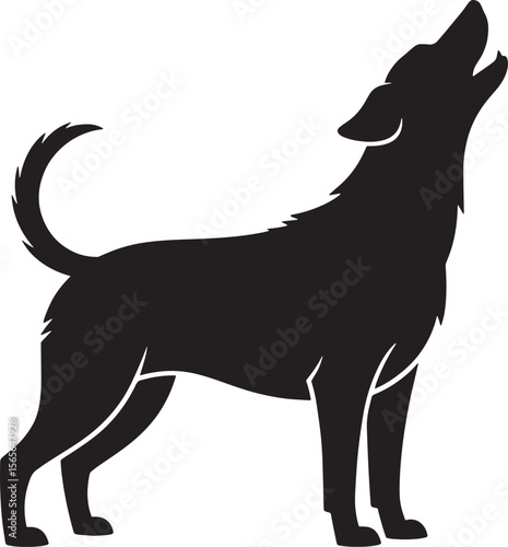 dog howling black silhouette vector, Simple silhouette Design vector icon with white background. Wild animal silhouette