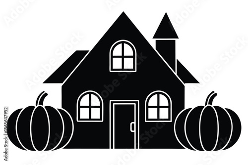 house with pumpkins vector icon