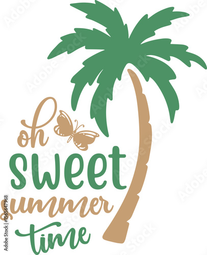 Palm tree with butterfly and summer text vacation tropical