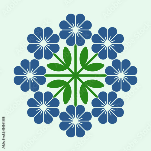 Blue floral pattern with green leaves vector