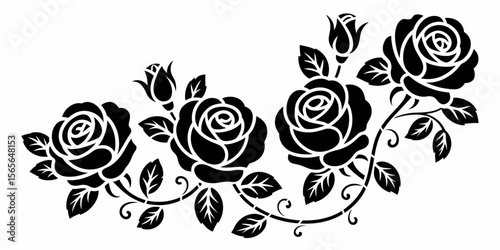 Black and white floral rose vine stencil design roses buds