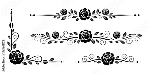 Black rose floral decorative elements white