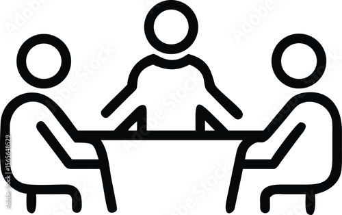 Line art people in meeting icon representing teamwork collaboration and business discussion