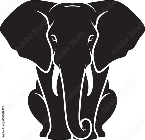 elephant sitting black silhouette vector, Simple silhouette Design vector icon with white background. Wild animal silhouette