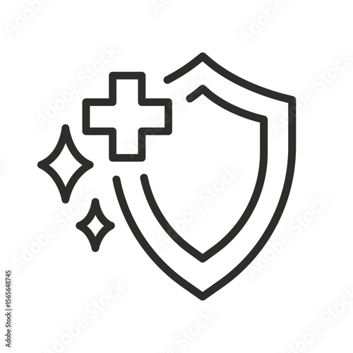 Sterile icon. Linear vector illustration. Medically sterilized. Simple symbols. Medical cross. Good hygiene sign. Antibacterial property.