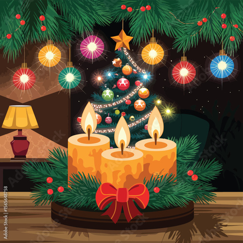 vector Happy New Year Celebrating 2025 in Latin letters , Christmas Decoration Items Santa Claus
