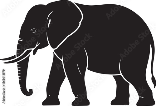 elephant black silhouette vector, Simple silhouette Design vector icon with white background. Wild animal silhouette