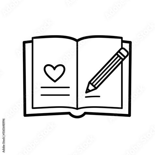 An open notebook with a heart drawn inside