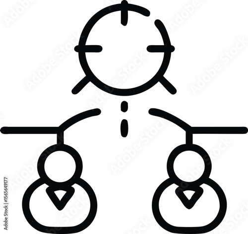 Line art teamwork illustration target above two connected people outlines