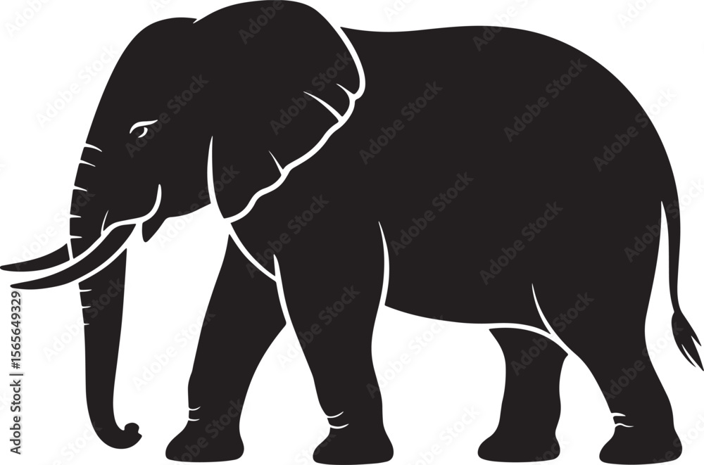 Fototapeta premium elephant black silhouette vector, Simple silhouette Design vector icon with white background. Wild animal silhouette