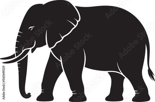 elephant black silhouette vector, Simple silhouette Design vector icon with white background. Wild animal silhouette