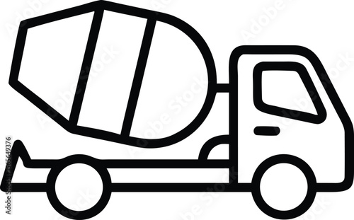 Line drawing of a concrete mixer truck construction vehicle industry icon for elements