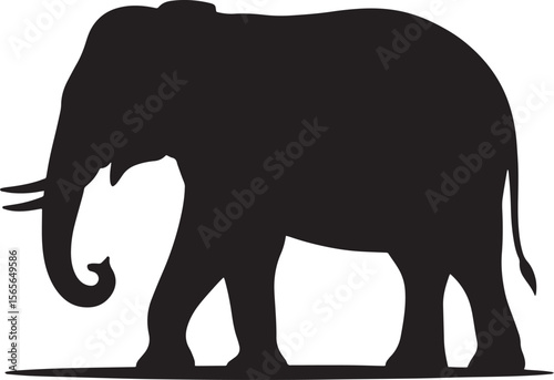 elephant black silhouette vector, Simple silhouette Design vector icon with white background. Wild animal silhouette