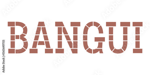 Bangui Text in Modern Stencil Style Font, Bold Brown Letters on White Background, Central African City Name Graphic Design