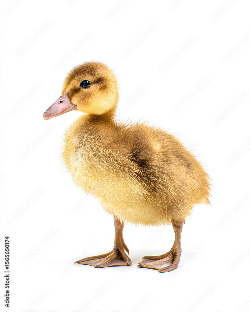 Fototapeta premium Young Duckling Standing Clean White Background Soft Fluffy Downy