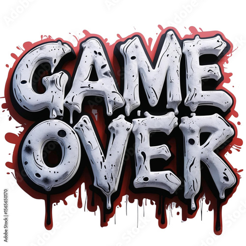 Explore the ultimate defeat with this game over illustration in graffiti style for gaming enthusiasts on transparent background