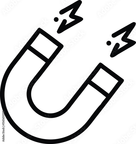 Magnet icon in simple line art style with magnetic force