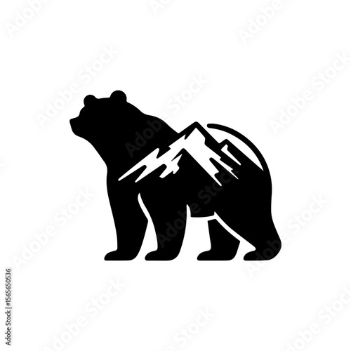 Silhouette of a bear with a mountain silhouette design, suggesting a wild animal in a mountainous environment.