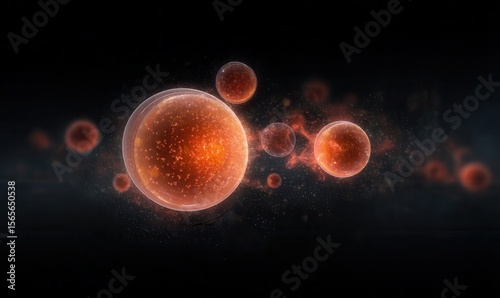 Glowing spheres float on dark background
