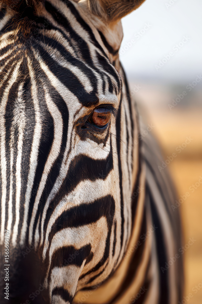 Naklejka premium Close-up of a Zebra with Uniquely Patterned Stripes in Nature