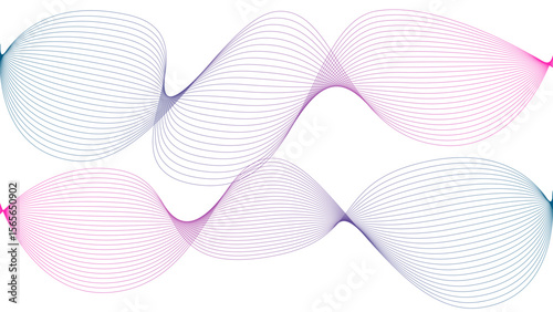 Vector curvy abstract line art wavy flowing dynamic colorful lines white background in concept music or sound, wave, wind, information flow