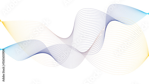 Vector curvy abstract line art wavy flowing dynamic colorful lines white background in concept music or sound, wave, wind, information flow