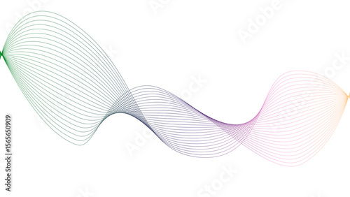 Vector curvy abstract line art wavy flowing dynamic colorful lines white background in concept music or sound, wave, wind, information flow