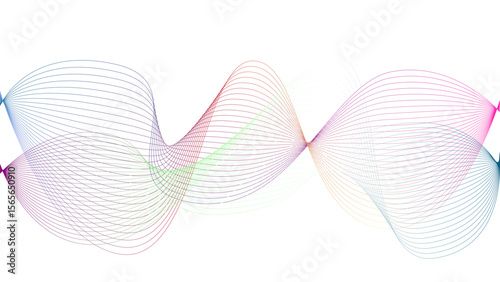 Vector curvy abstract line art wavy flowing dynamic colorful lines white background in concept music or sound, wave, wind, information flow