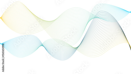 Vector curvy abstract line art wavy flowing dynamic colorful lines white background in concept music or sound, wave, wind, information flow