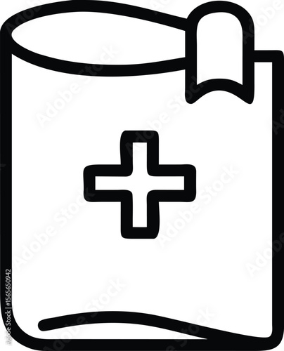 Medical record outline icon with cross and bookmark for healthcare design